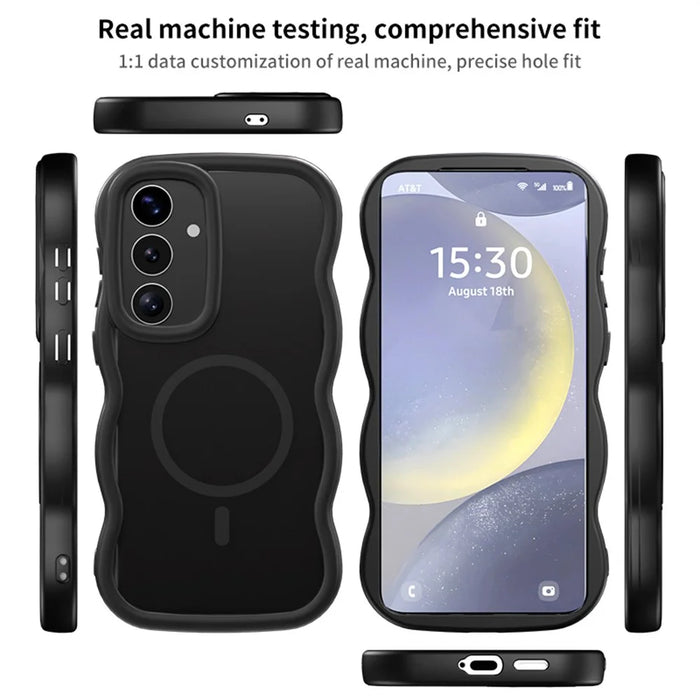 For Samsung Galaxy S26 Magnetic Case TPU + PC Phone Back Cover Skin Touch Wave Shape - Black - 7