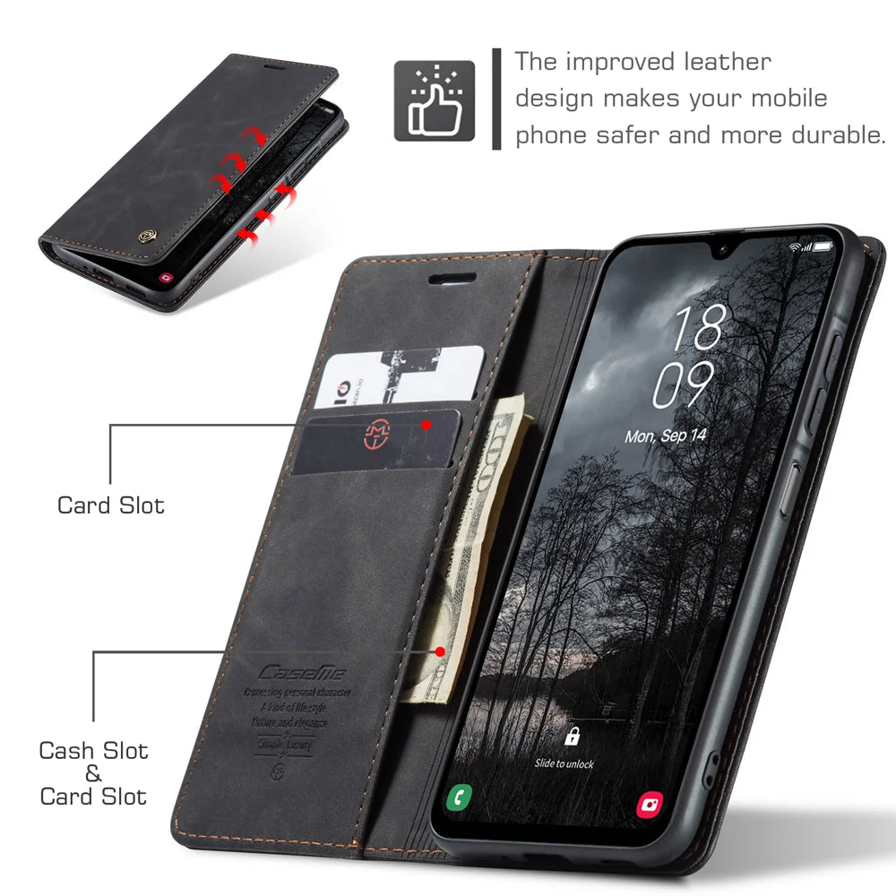 CASEME For Samsung Galaxy A57 5G Wallet Case  013 Series PU Leather Phone Cover Stand - Black - 3