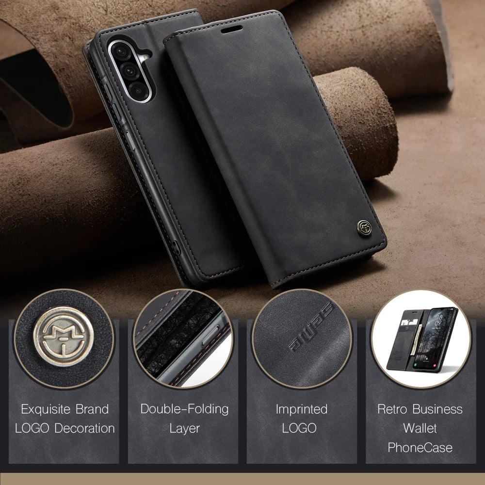 CASEME For Samsung Galaxy A57 5G Wallet Case  013 Series PU Leather Phone Cover Stand - Black - 4