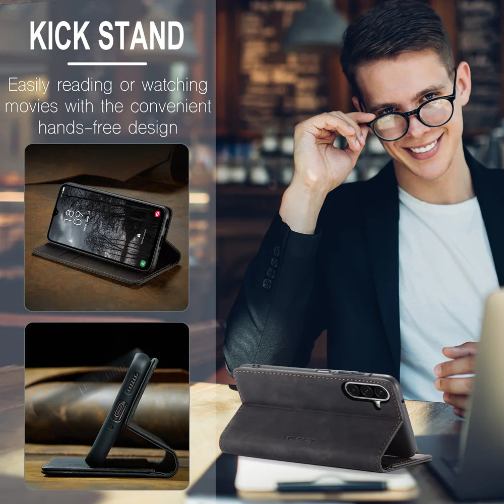 CASEME For Samsung Galaxy A57 5G Wallet Case  013 Series PU Leather Phone Cover Stand - Black - 5