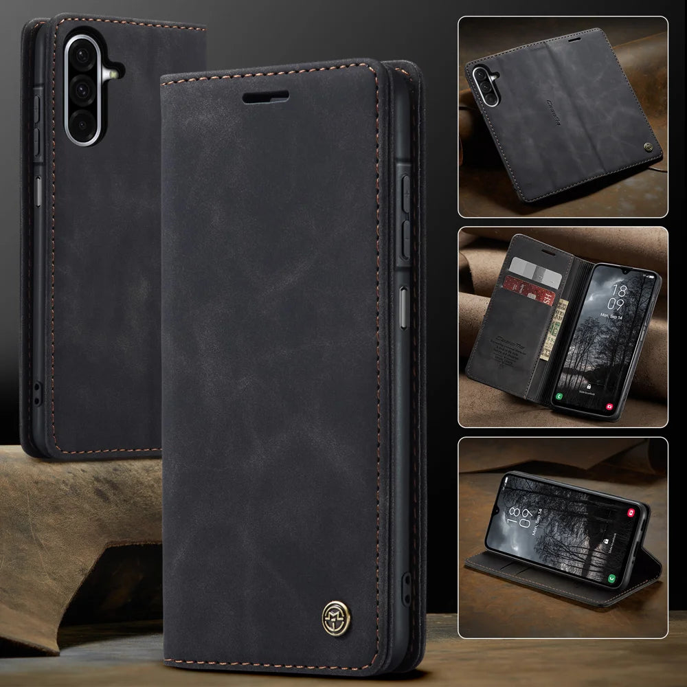 CASEME For Samsung Galaxy A57 5G Wallet Case  013 Series PU Leather Phone Cover Stand - Black - 7
