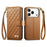 For iPhone 18 Pro / 17 Pro Stand Case Imprint TPU PU Leather Zipper Pocket Wallet Phone Cover with Strap - Brown - 1