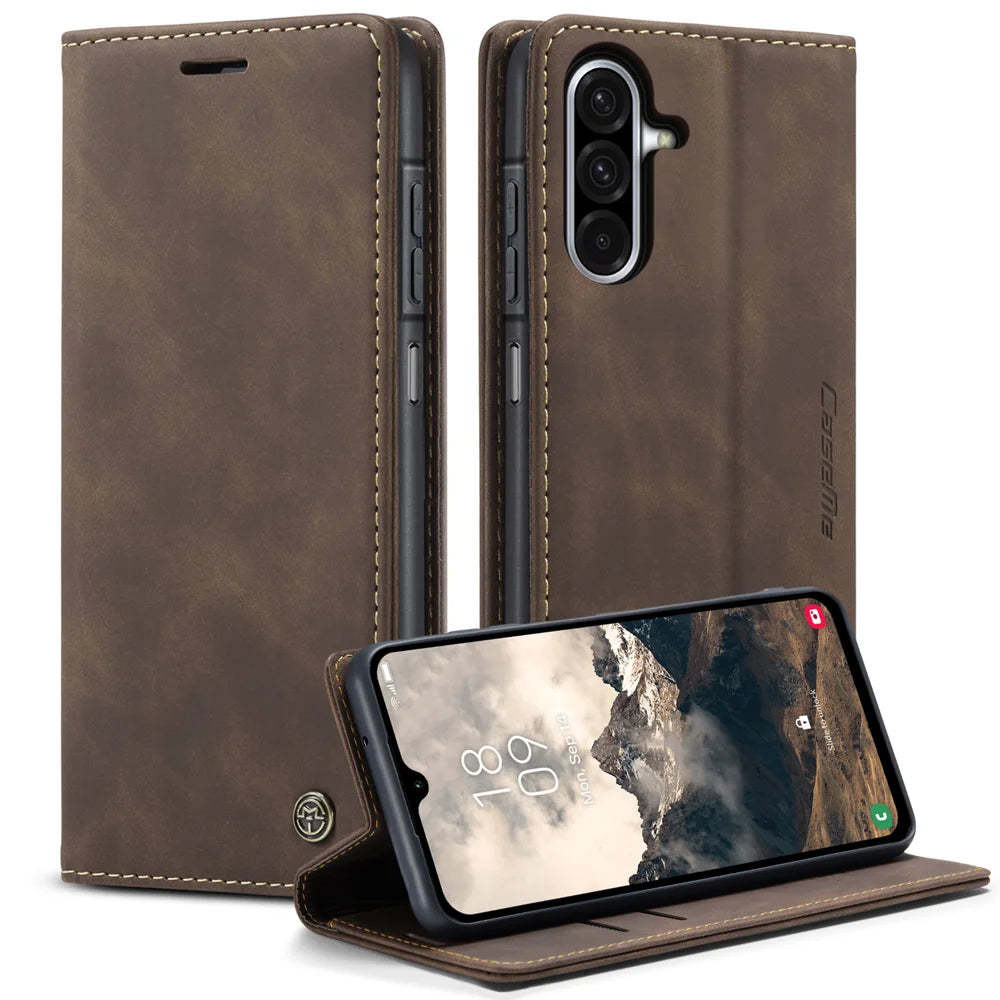 CASEME For Samsung Galaxy A37 5G Wallet Case  013 Series PU Leather Phone Cover Stand - Coffee - 1