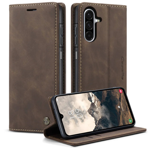 CASEME For Samsung Galaxy A37 5G Wallet Case  013 Series PU Leather Phone Cover Stand - Coffee - 1