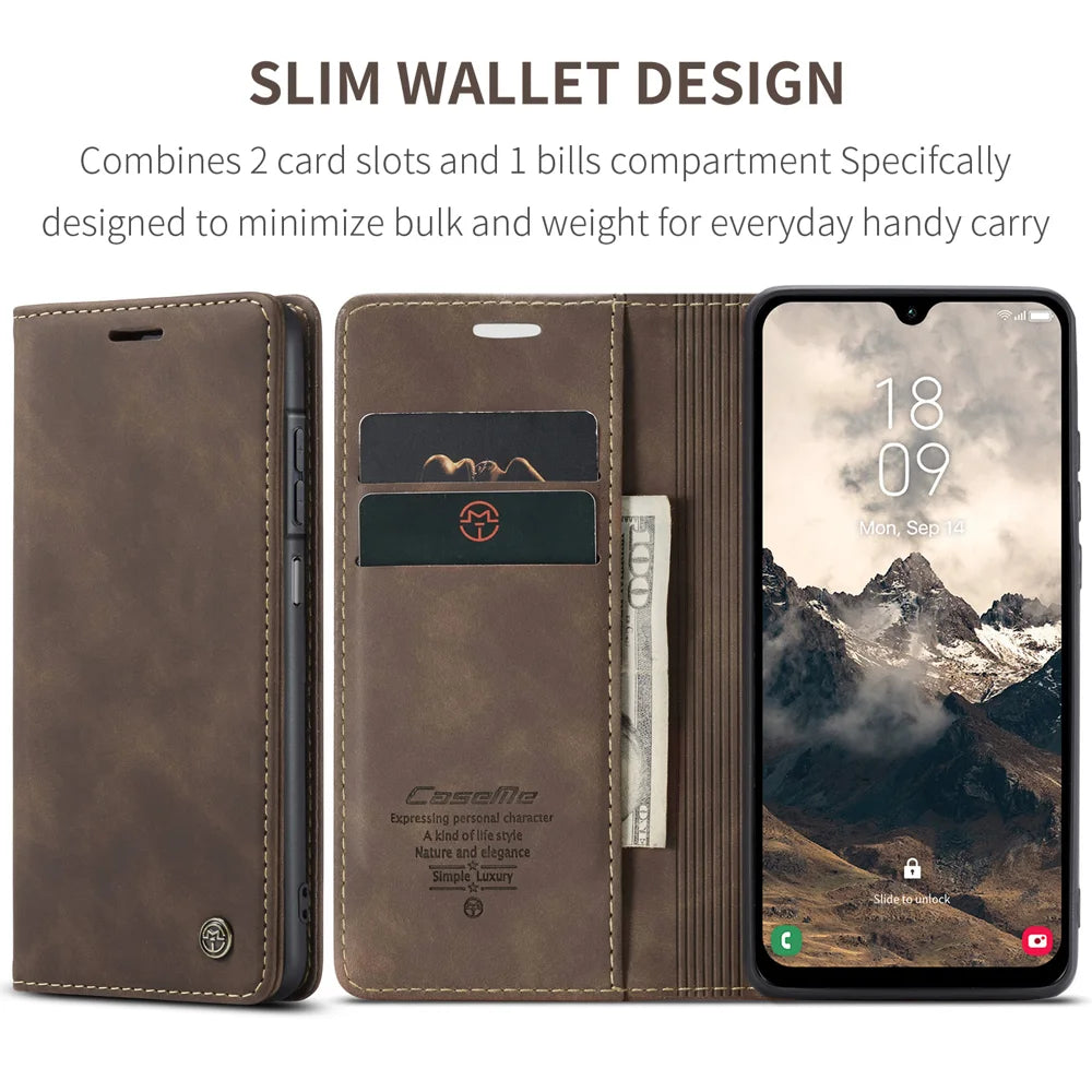 CASEME For Samsung Galaxy A37 5G Wallet Case  013 Series PU Leather Phone Cover Stand - Coffee - 2