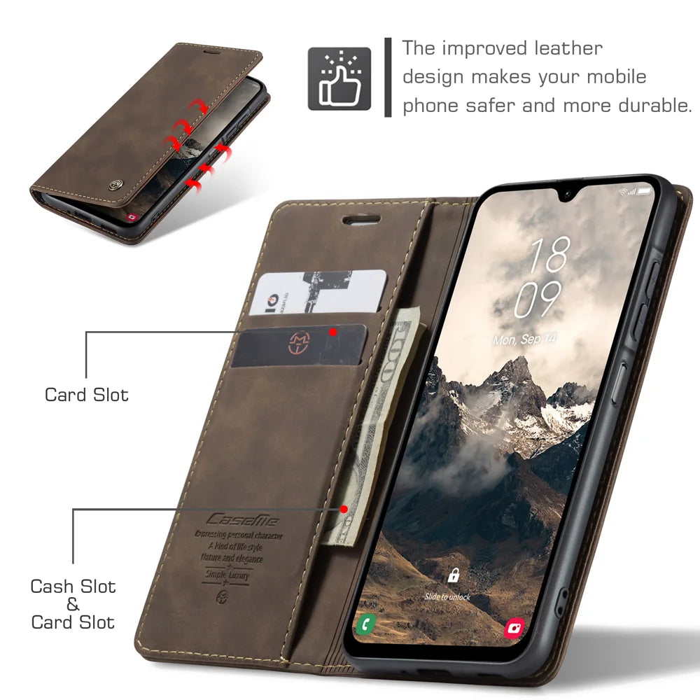 CASEME For Samsung Galaxy A37 5G Wallet Case  013 Series PU Leather Phone Cover Stand - Coffee - 3