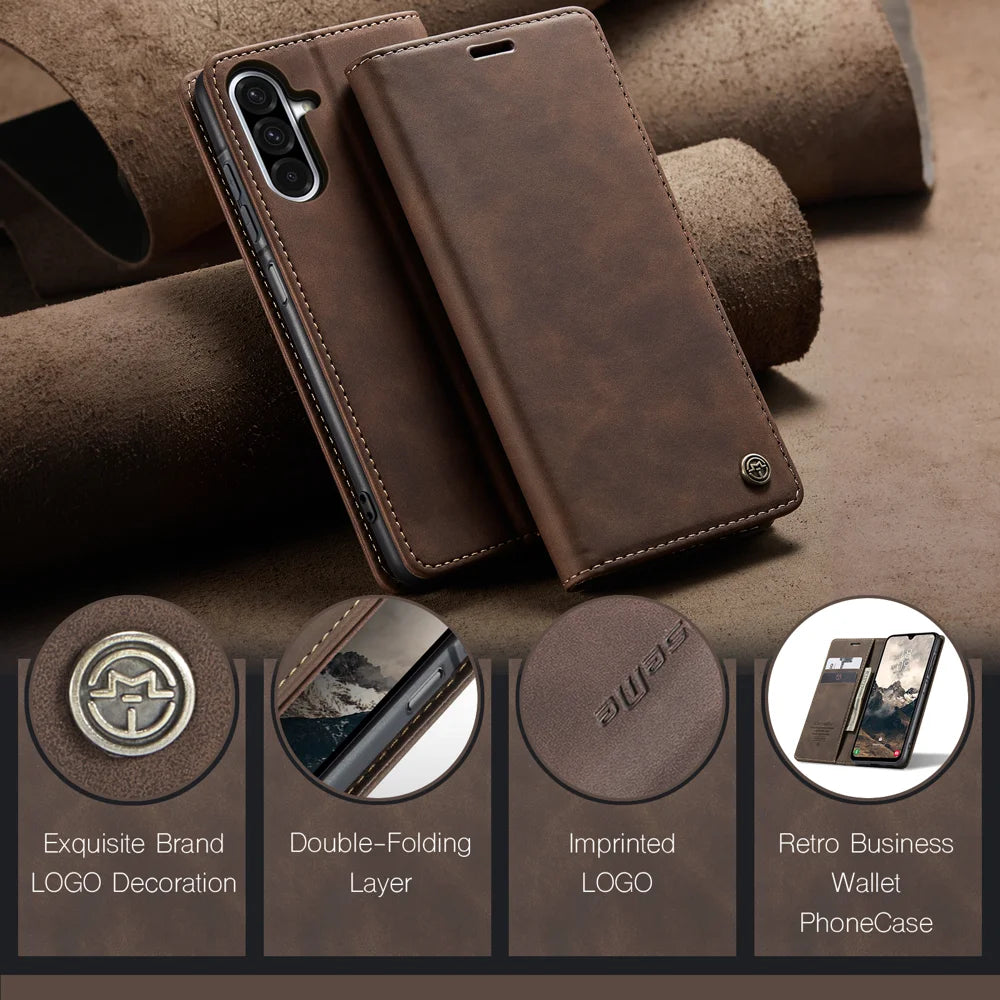 CASEME For Samsung Galaxy A37 5G Wallet Case  013 Series PU Leather Phone Cover Stand - Coffee - 4
