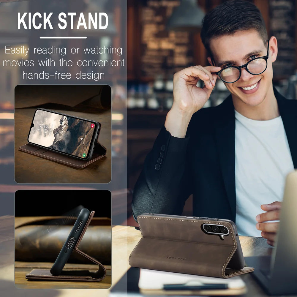 CASEME For Samsung Galaxy A37 5G Wallet Case  013 Series PU Leather Phone Cover Stand - Coffee - 5
