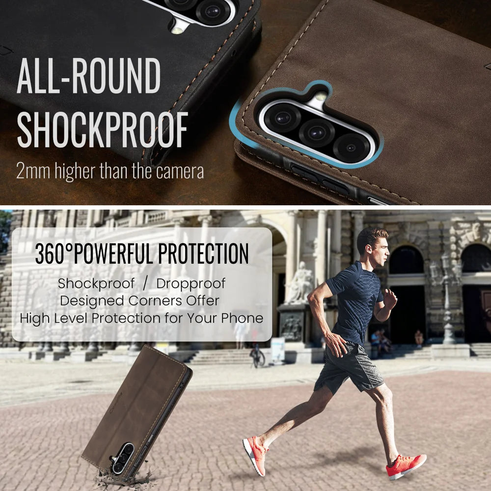 CASEME For Samsung Galaxy A37 5G Wallet Case  013 Series PU Leather Phone Cover Stand - Coffee - 6