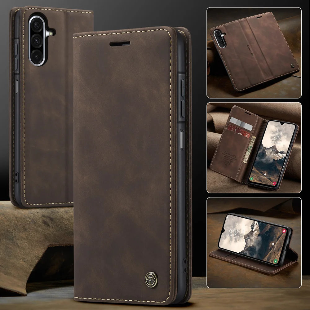 CASEME For Samsung Galaxy A37 5G Wallet Case  013 Series PU Leather Phone Cover Stand - Coffee - 7