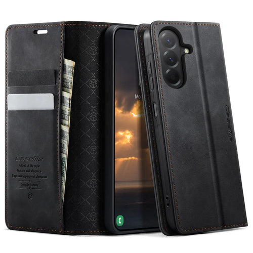 CASEME For Samsung Galaxy A37 5G Case  033 Series RFID Blocking Wallet Stand Calf Texture Leather Phone Cover - Black - 1