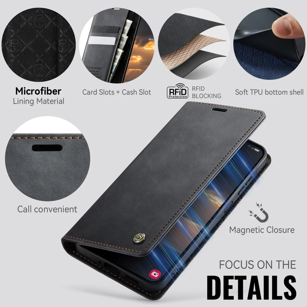 CASEME For Samsung Galaxy A37 5G Case  033 Series RFID Blocking Wallet Stand Calf Texture Leather Phone Cover - Black - 3