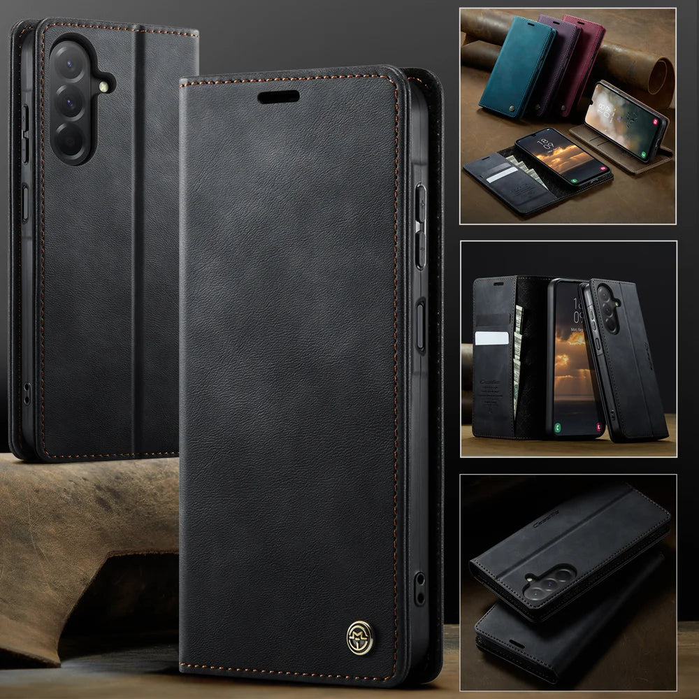 CASEME For Samsung Galaxy A37 5G Case  033 Series RFID Blocking Wallet Stand Calf Texture Leather Phone Cover - Black - 4