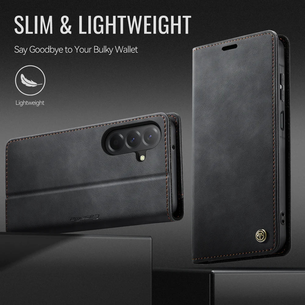 CASEME For Samsung Galaxy A57 5G Case  033 Series RFID Blocking Wallet Stand Calf Texture Leather Phone Cover - Black - 7
