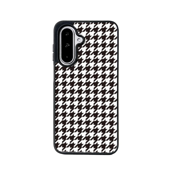 For Samsung Galaxy A57 5G Magnetic Case EYCASE Grid Series Black Edge TPU + Acrylic Cover - Black White Houndstooth - 1