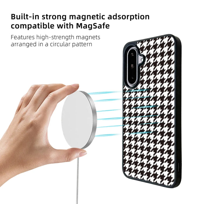 For Samsung Galaxy A57 5G Magnetic Case EYCASE Grid Series Black Edge TPU + Acrylic Cover - Black White Houndstooth - 4