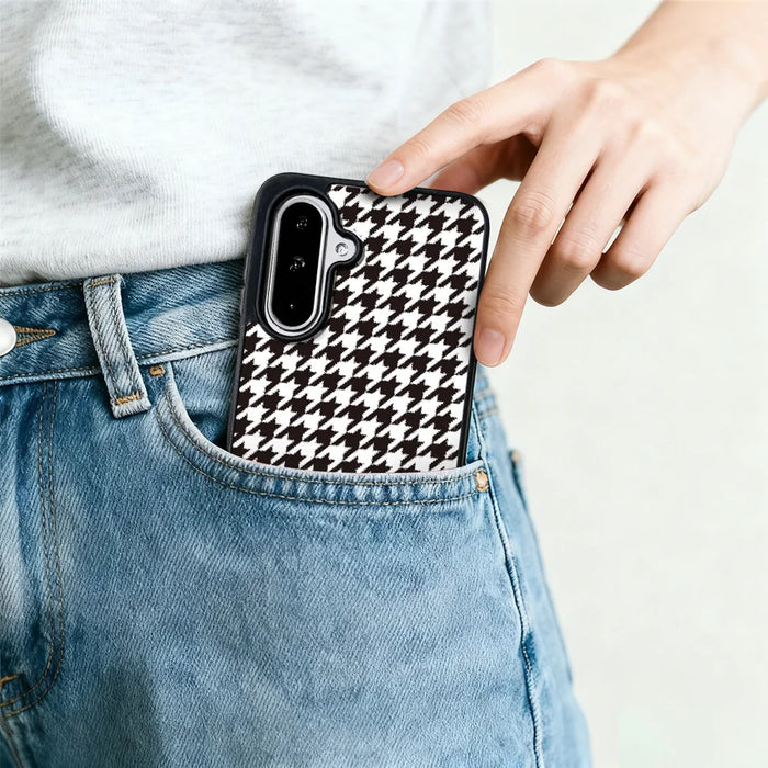 For Samsung Galaxy A57 5G Magnetic Case EYCASE Grid Series Black Edge TPU + Acrylic Cover - Black White Houndstooth - 7
