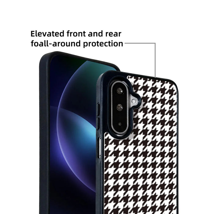 For Samsung Galaxy A27 5G Magnetic Case EYCASE Grid Series Black Edge TPU + Acrylic Cover - Black White Houndstooth - 5