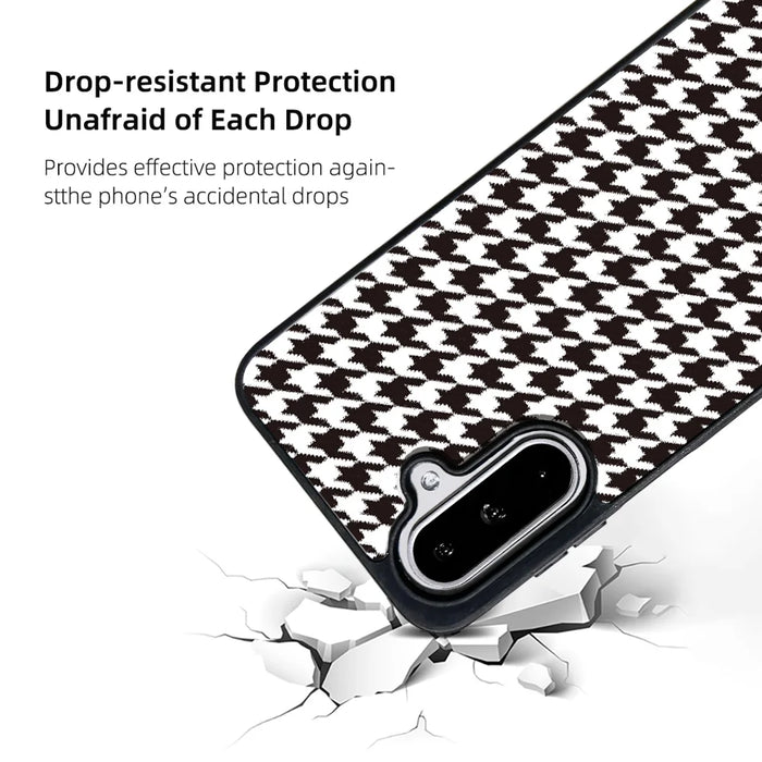 For Samsung Galaxy A37 5G Magnetic Case EYCASE Grid Series Black Edge TPU + Acrylic Cover - Black White Houndstooth - 3