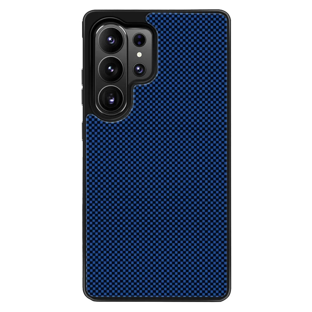 EYCASE Aramid Fiber Series For Samsung Galaxy S26 Ultra Magnetic Case UV Printed Black Edge TPU Acrylic Phone Cover - Dark Blue - 1