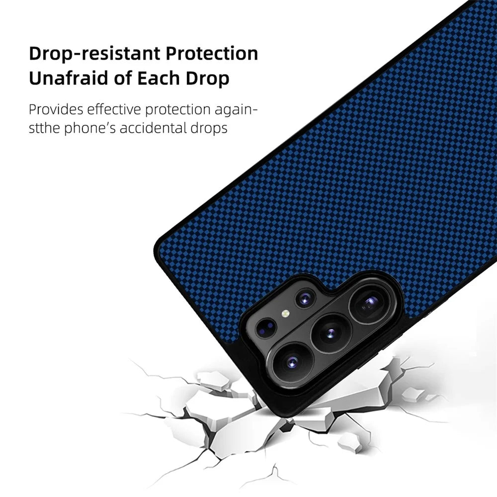EYCASE Aramid Fiber Series For Samsung Galaxy S26 Ultra Magnetic Case UV Printed Black Edge TPU Acrylic Phone Cover - Dark Blue - 3