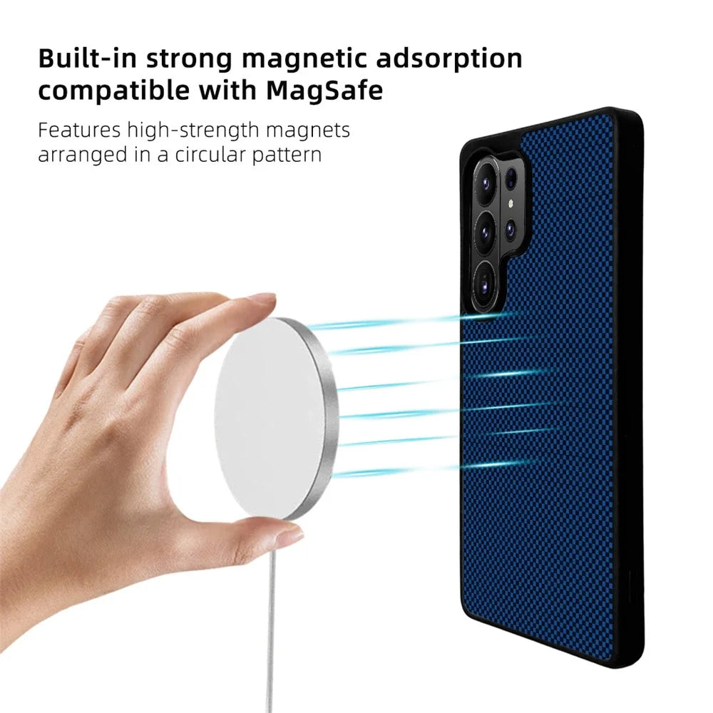 EYCASE Aramid Fiber Series For Samsung Galaxy S26 Ultra Magnetic Case UV Printed Black Edge TPU Acrylic Phone Cover - Dark Blue - 4