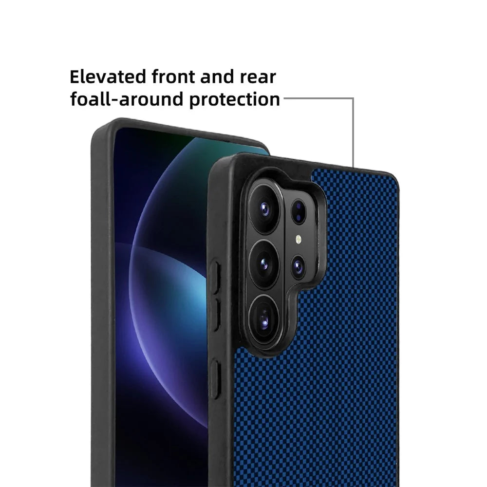 EYCASE Aramid Fiber Series For Samsung Galaxy S26 Ultra Magnetic Case UV Printed Black Edge TPU Acrylic Phone Cover - Dark Blue - 5