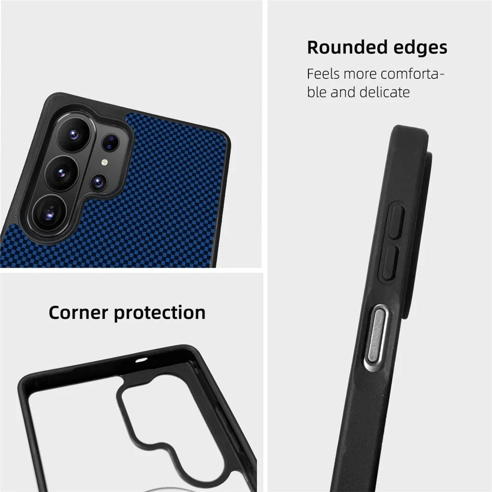 EYCASE Aramid Fiber Series For Samsung Galaxy S26 Ultra Magnetic Case UV Printed Black Edge TPU Acrylic Phone Cover - Dark Blue - 6
