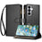 For Samsung Galaxy S26+ Leather Case Zipper Wallet Stand Shockproof Phone Cover with Wrist Strap - Black - 1