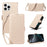 For iPhone 16 Pro Leather Case Rhinestone Decor Rhombus Pattern Wallet Stand Flip Phone Cover with Straps - Apricot - 1