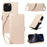 For iPhone 16 Pro Max Leather Case Rhinestone Decor Rhombus Pattern Wallet Stand Flip Phone Cover with Straps - Apricot - 1