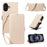 For iPhone 16 Plus Leather Case Rhinestone Decor Rhombus Pattern Wallet Stand Flip Phone Cover with Straps - Apricot - 1