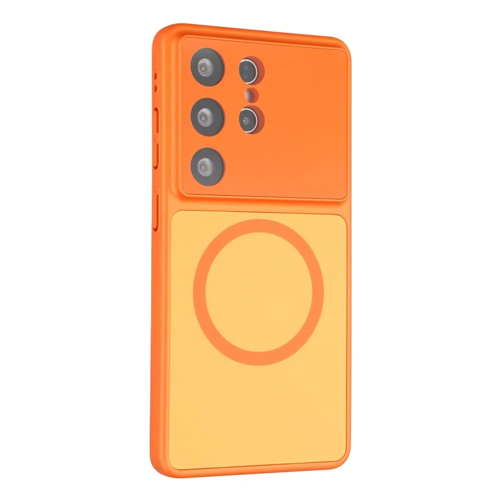 For Samsung Galaxy S24 Ultra Magnetic Case AG Matte Glass Shockproof Phone Cover - Orange - 3