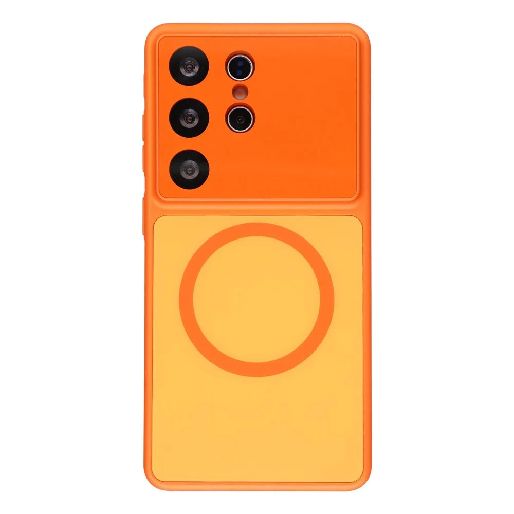 For Samsung Galaxy S25 Ultra Magnetic Case AG Matte Glass Shockproof Phone Cover - Orange - 1