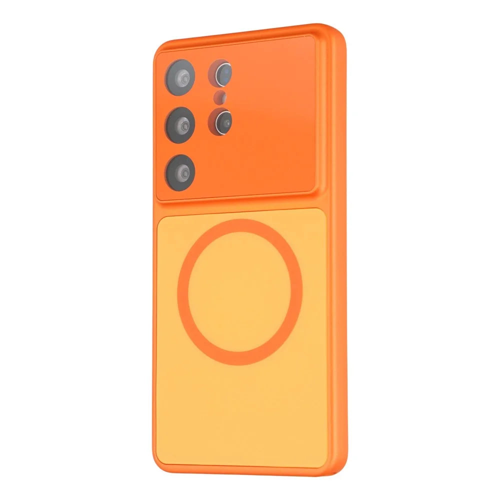 For Samsung Galaxy S23 Ultra Magnetic Case AG Matte Glass Shockproof Phone Cover - Orange - 2