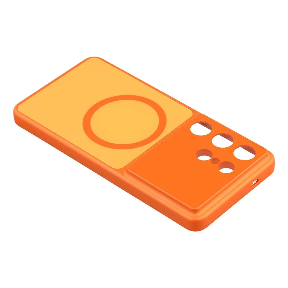 For Samsung Galaxy S23 Ultra Magnetic Case AG Matte Glass Shockproof Phone Cover - Orange - 5