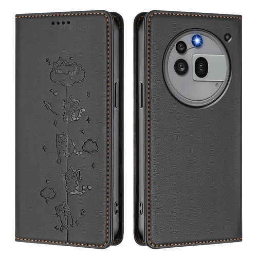 For Nothing Phone (3a) Pro Case RFID Blocking Wallet Stand Imprinted Cat Pattern Leather Phone Cover - Black - 1
