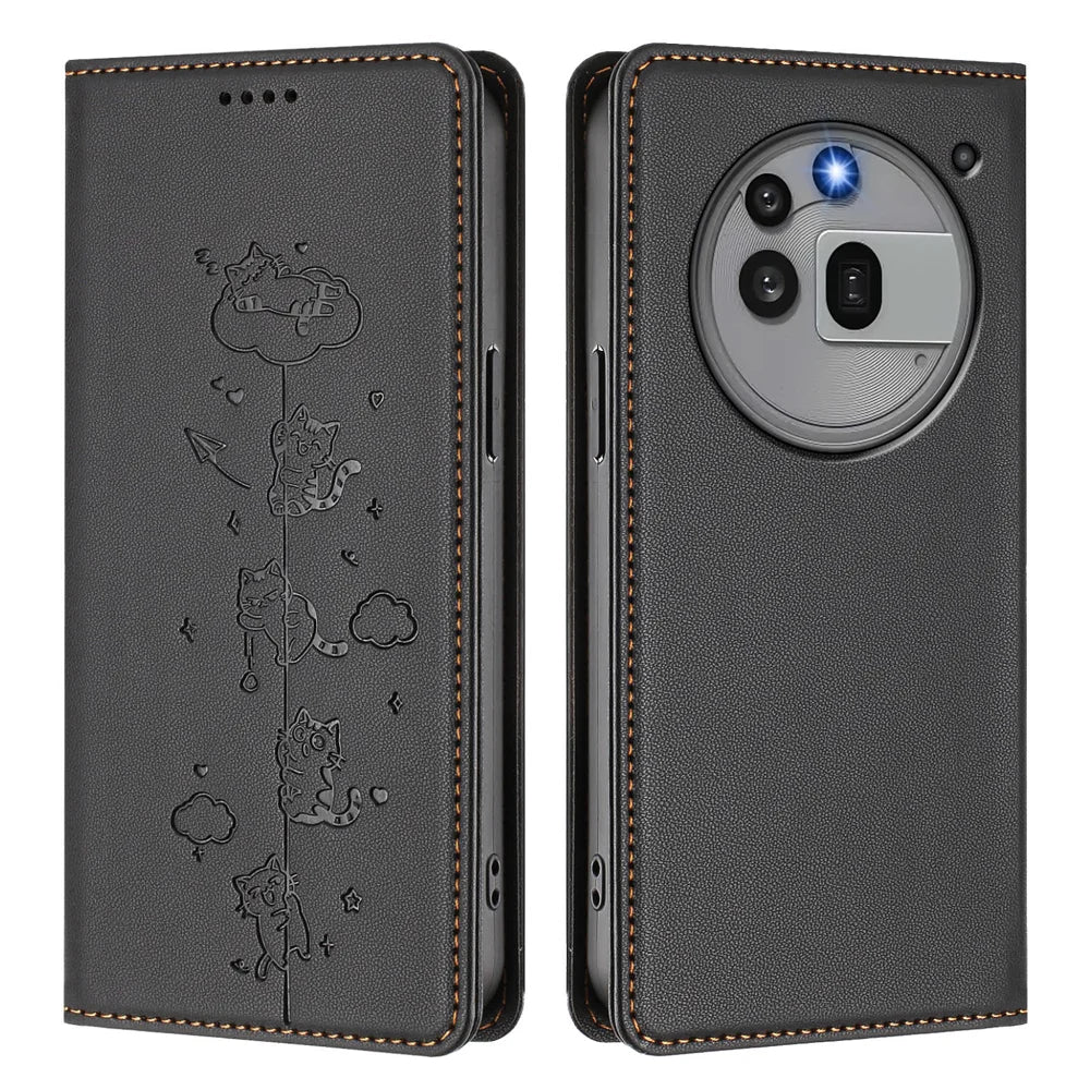 For Nothing Phone (3a) Pro Case RFID Blocking Wallet Stand Imprinted Cat Pattern Leather Phone Cover - Black - 1