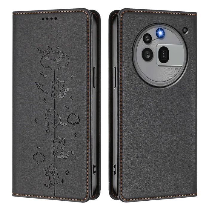 For Nothing Phone (3a) Pro Case RFID Blocking Wallet Stand Imprinted Cat Pattern Leather Phone Cover - Black - 1
