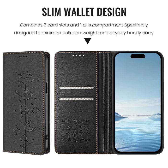 For Nothing Phone (3a) Pro Case RFID Blocking Wallet Stand Imprinted Cat Pattern Leather Phone Cover - Black - 6