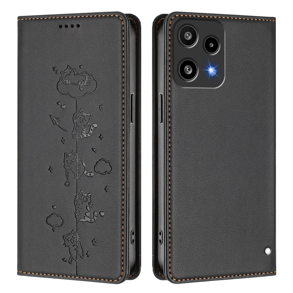 For Nothing Phone (3a) Lite 5G Case RFID Blocking Wallet Stand Imprinted Cat Pattern Leather Phone Cover - Black - 1