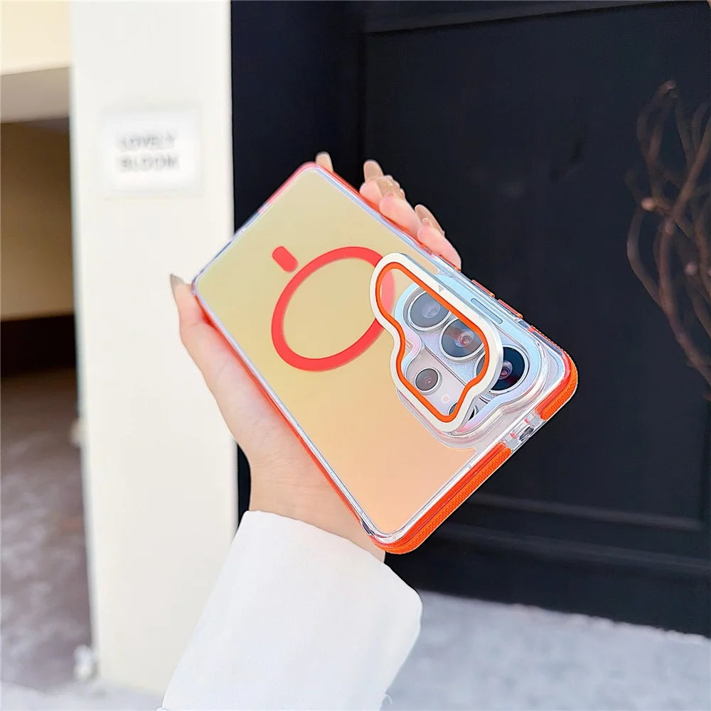 For Samsung Galaxy S26 Ultra Magnetic Case TPU Acrylic Phone Back Cover with Lens Film and Kickstand - Orange - 2