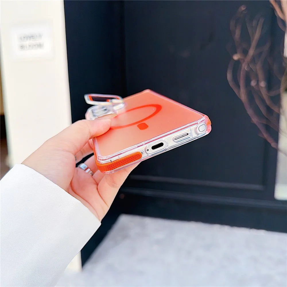 For Samsung Galaxy S26 Ultra Magnetic Case TPU Acrylic Phone Back Cover with Lens Film and Kickstand - Orange - 4