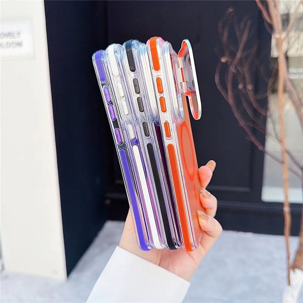 For Samsung Galaxy S26 Ultra Magnetic Case TPU Acrylic Phone Back Cover with Lens Film and Kickstand - Orange - 5