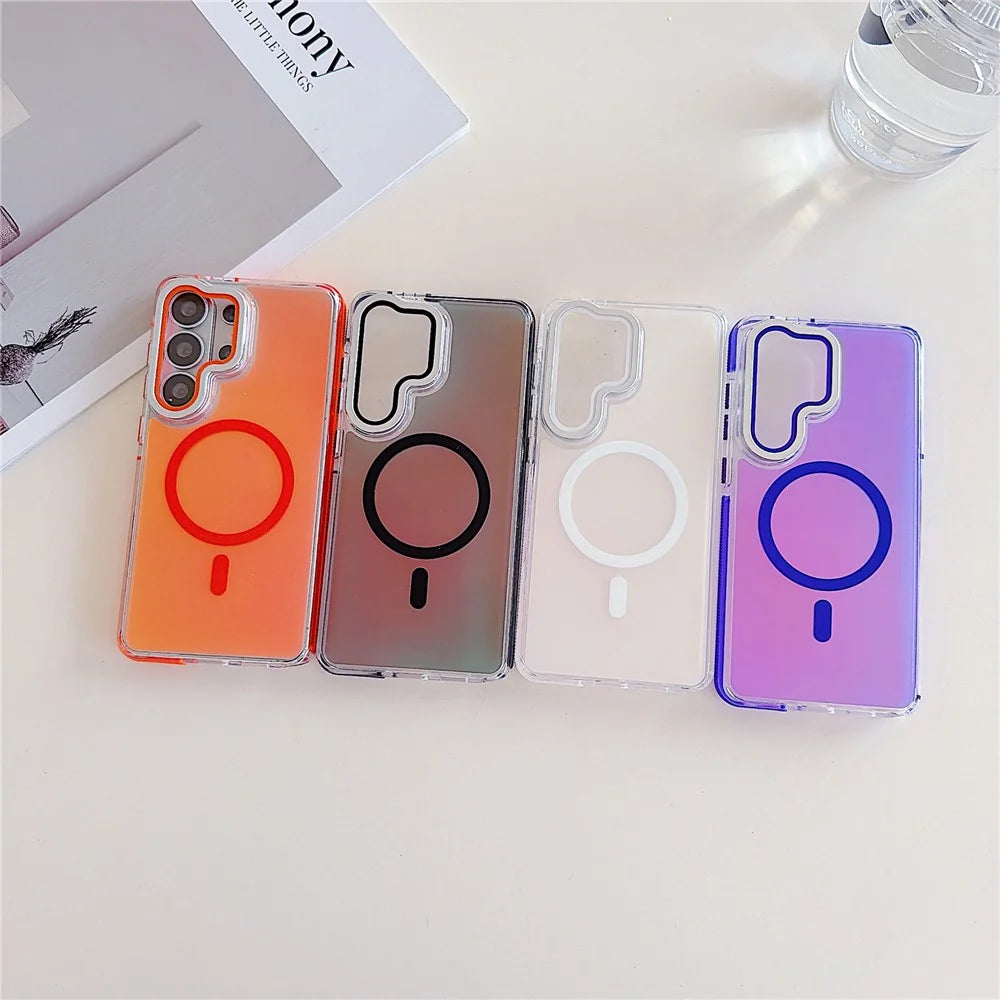 For Samsung Galaxy S26 Ultra Magnetic Case TPU Acrylic Phone Back Cover with Lens Film and Kickstand - Orange - 6