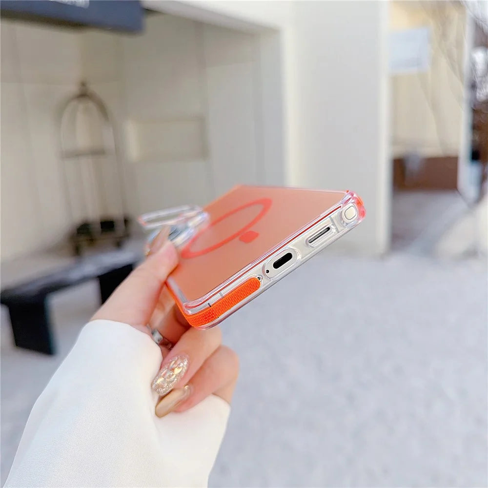 For Samsung Galaxy S26 Ultra Magnetic Case Fluorescent Design TPU Acrylic Phone Back Cover with Lens Frame Kickstand - Black - 4