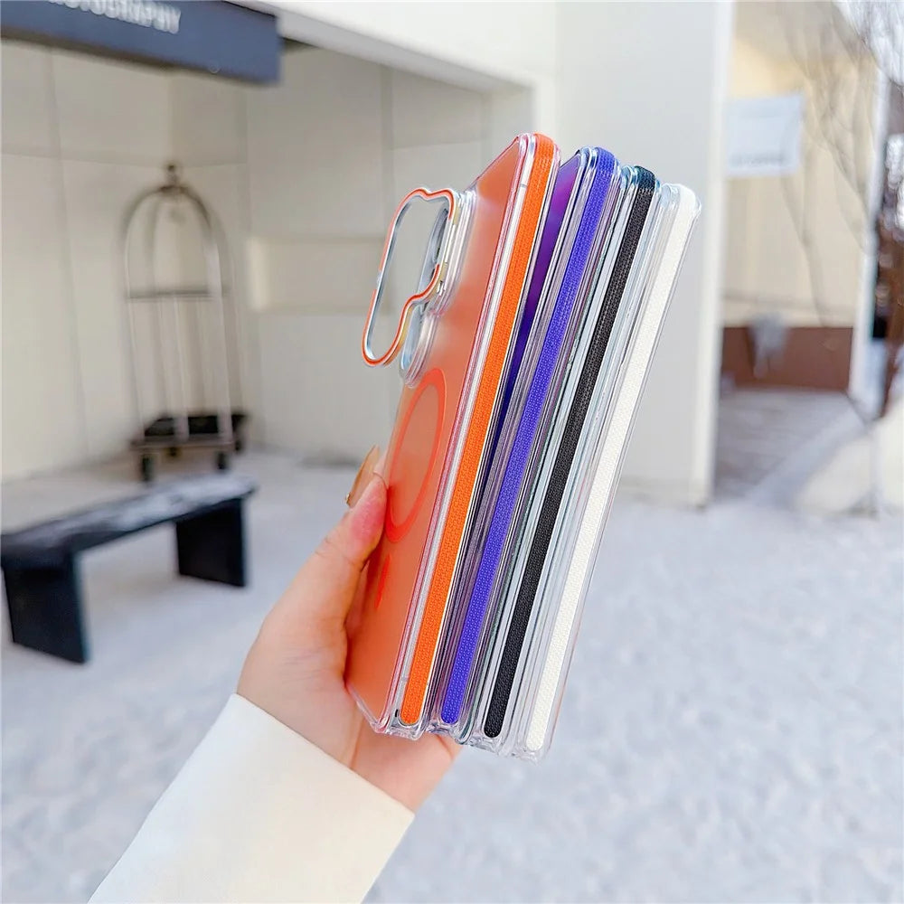 For Samsung Galaxy S26 Ultra Magnetic Case Fluorescent Design TPU Acrylic Phone Back Cover with Lens Frame Kickstand - Black - 5