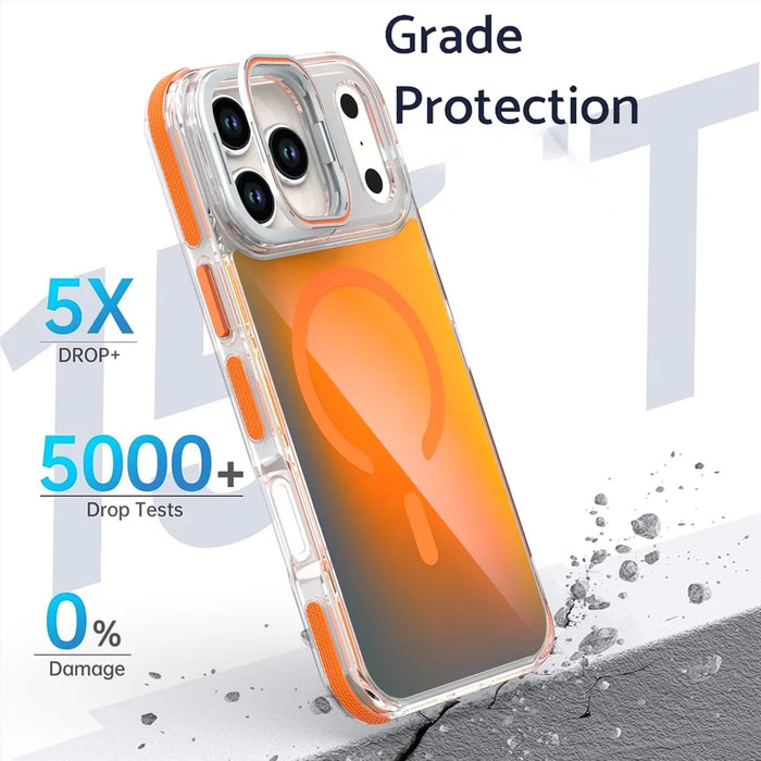 For iPhone 17 Pro Max Magnetic Case Fluorescent Design TPU Acrylic Phone Back Cover with Lens Frame Kickstand - Purple - 4
