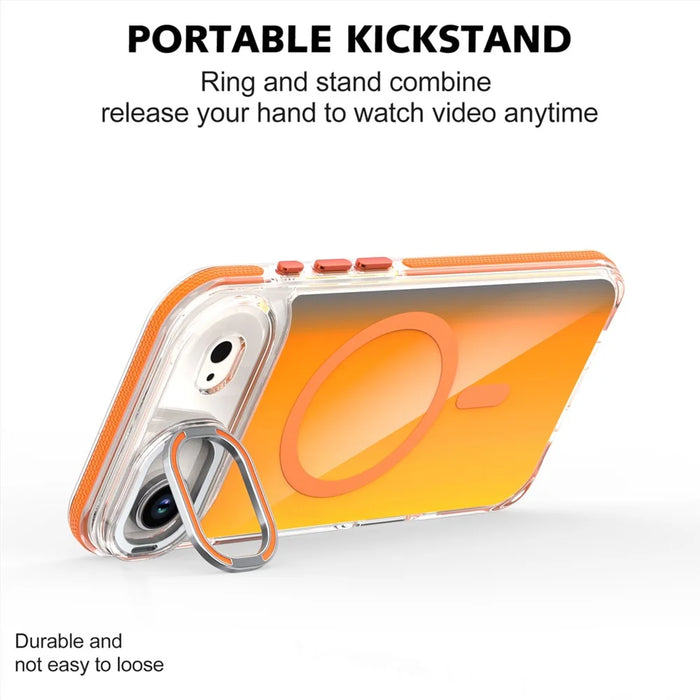 For iPhone Air Magnetic Case Fluorescent Design TPU Acrylic Phone Back Cover with Lens Frame Kickstand - White - 2