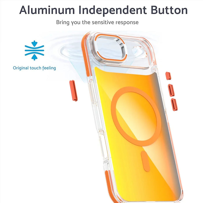 For iPhone Air Magnetic Case Fluorescent Design TPU Acrylic Phone Back Cover with Lens Frame Kickstand - White - 3